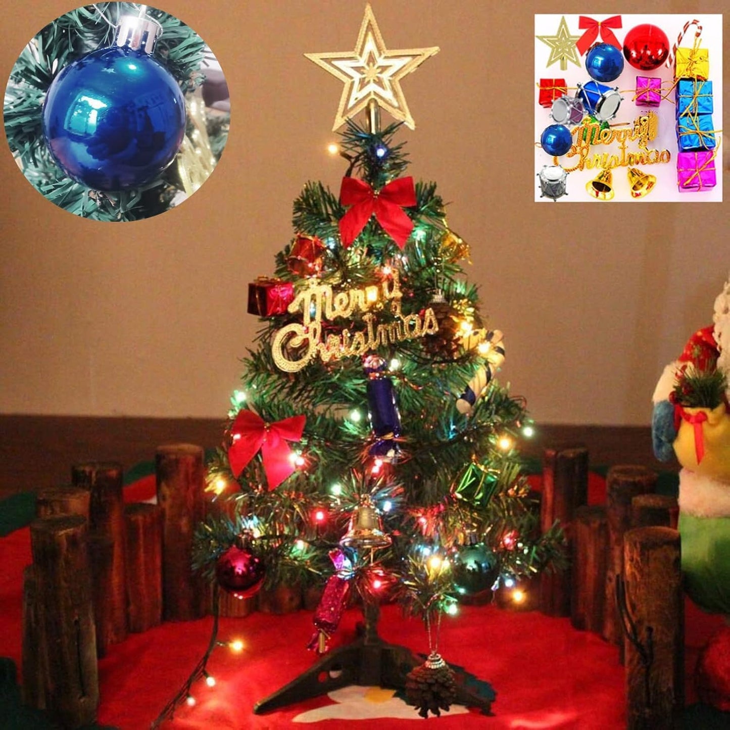 Mini Christmas Tree Artificial Small Christmas Tree with LED Lights Table Top Little 24" 60cm Decor Tabletop Xmas Tree Decorations