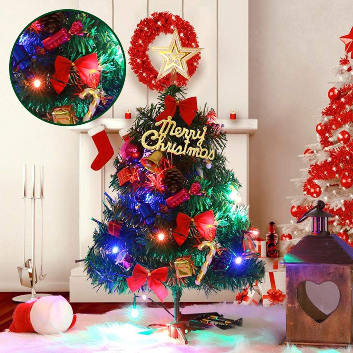 Mini Christmas Tree Artificial Small Christmas Tree with LED Lights Table Top Little 24" 60cm Decor Tabletop Xmas Tree Decorations