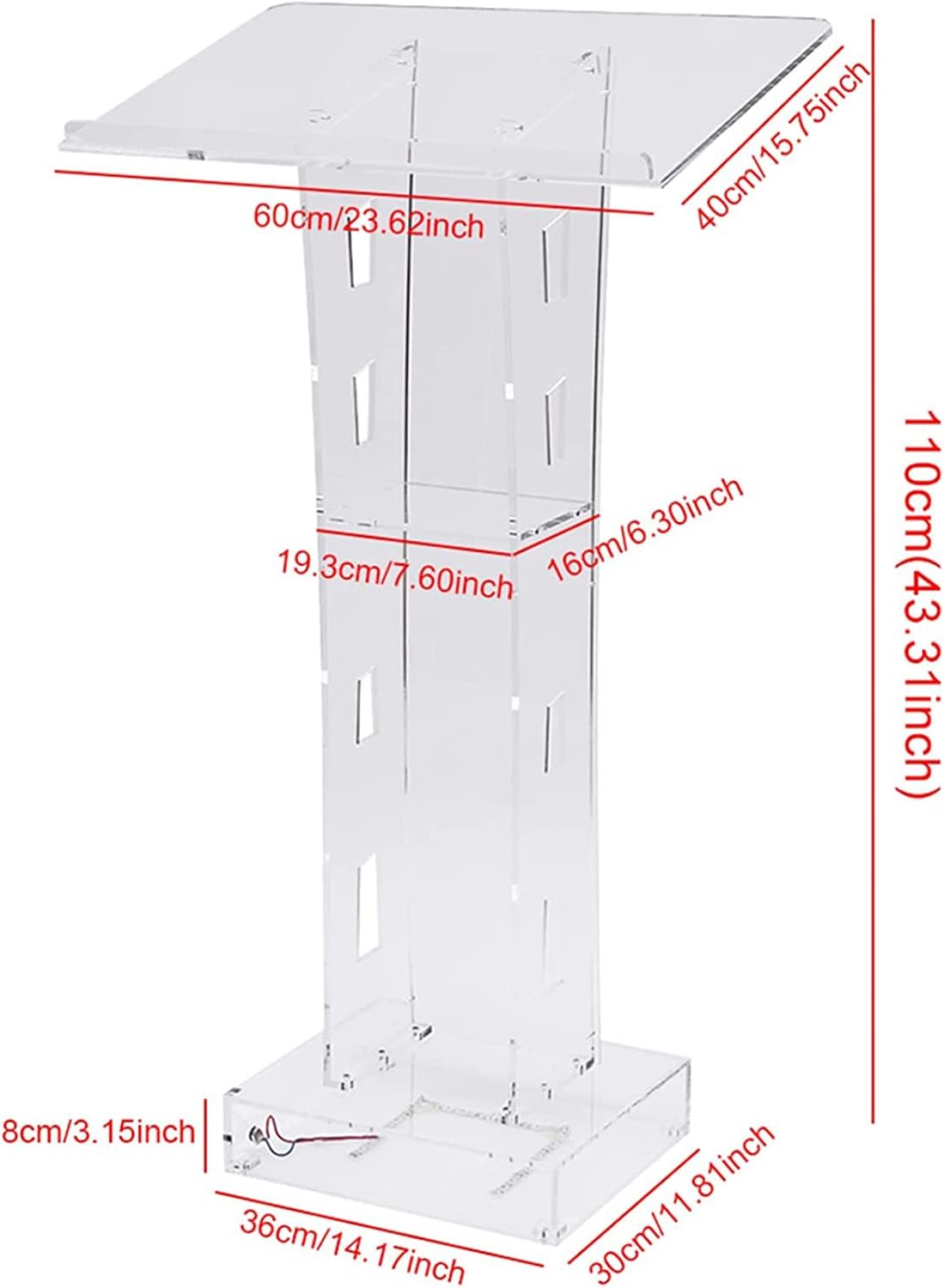 Podium, Acrylic Lectern Pulpit Transparent Podium, Led Podium with Remote Control, Used in Church, School, Hotel Podium and Imported Colored Lights,Clear