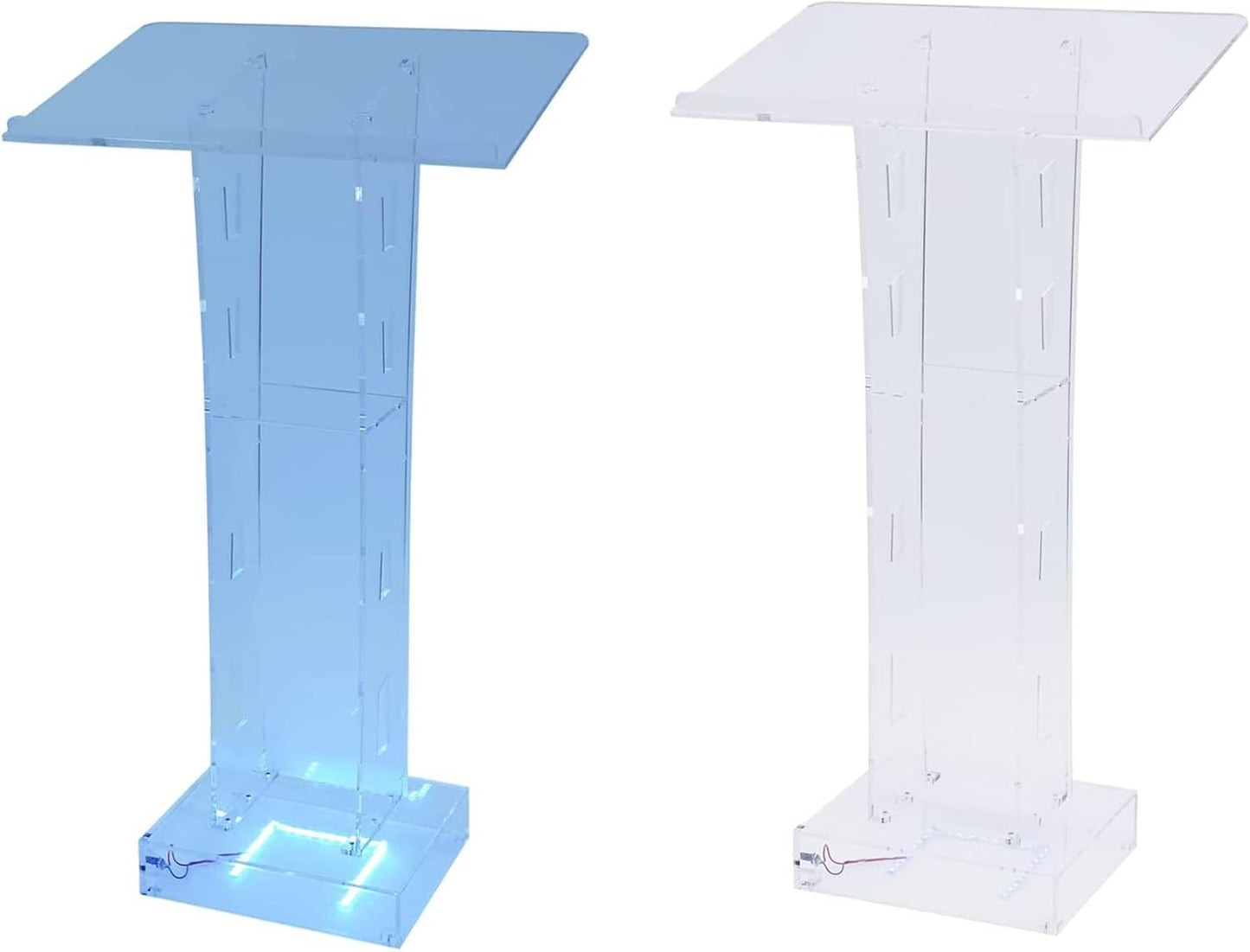 Podium, Acrylic Lectern Pulpit Transparent Podium, Led Podium with Remote Control, Used in Church, School, Hotel Podium and Imported Colored Lights,Clear
