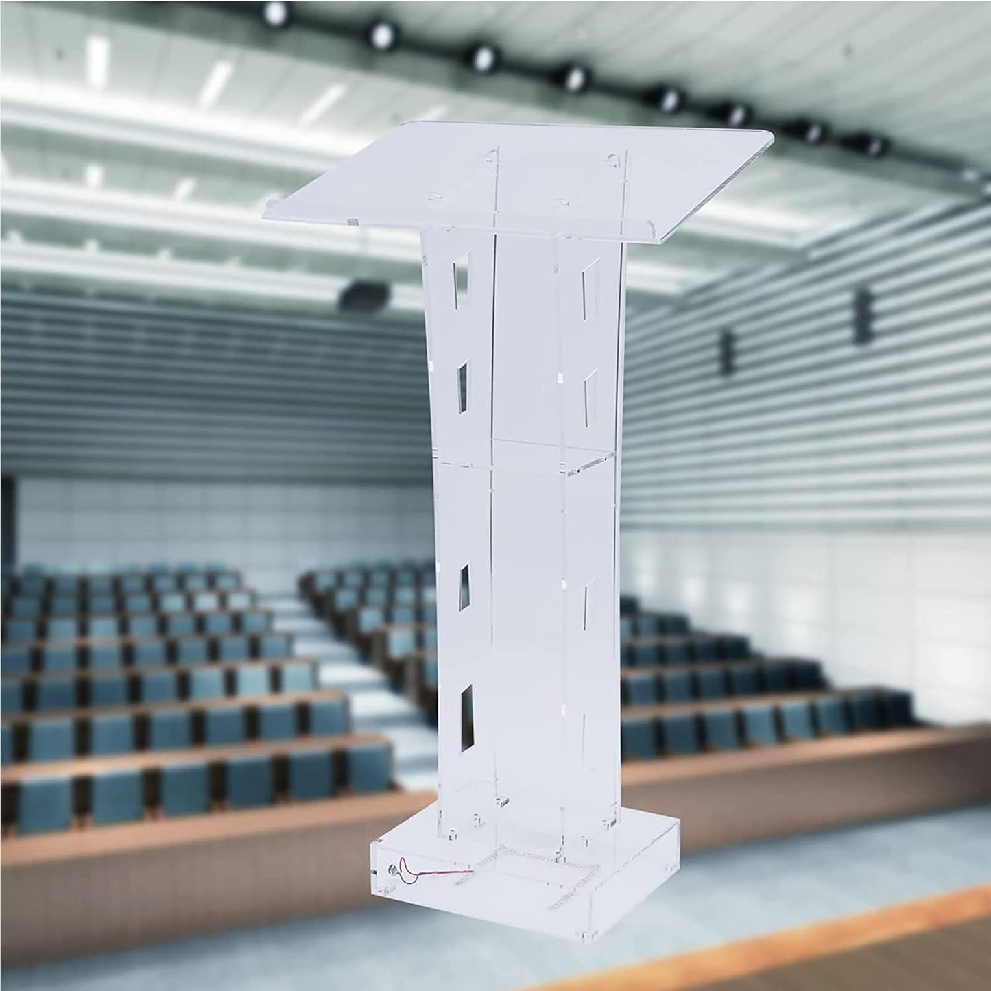 Podium, Acrylic Lectern Pulpit Transparent Podium, Led Podium with Remote Control, Used in Church, School, Hotel Podium and Imported Colored Lights,Clear
