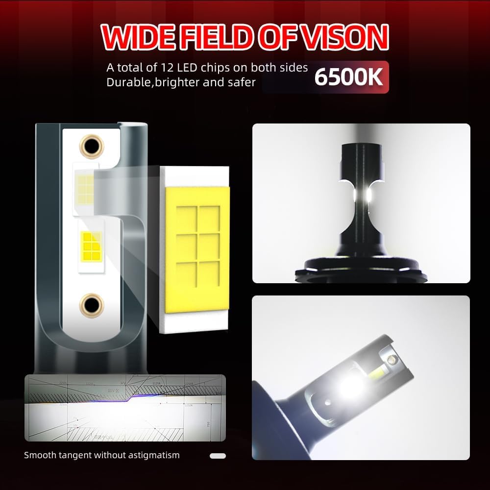A8 Light Bulbs 12000LM 400% Brighter 3570 Chips Fog Bulb, Plug and Play 6500K Cool White, IP68 Waterproof, Pack of 2, Interior Light Dome Map Door License Plate Lights (H4) (h4/9003/hb2)