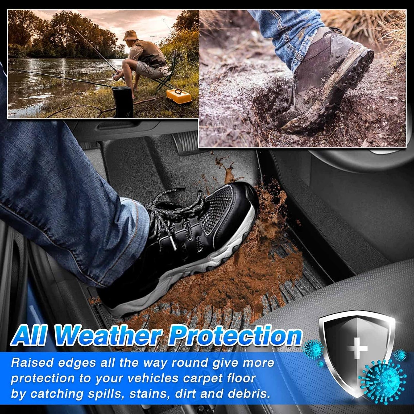 Cartist Custom Fit for Floor Mats Ford Edge 2015-2024 & Ford Edge ST 2019-2024 & Lincoln Nautilus 2019-2024 All Weather Floor Liner 1st & 2nd Row Carpet Protecttion 3D TPE Waterproof