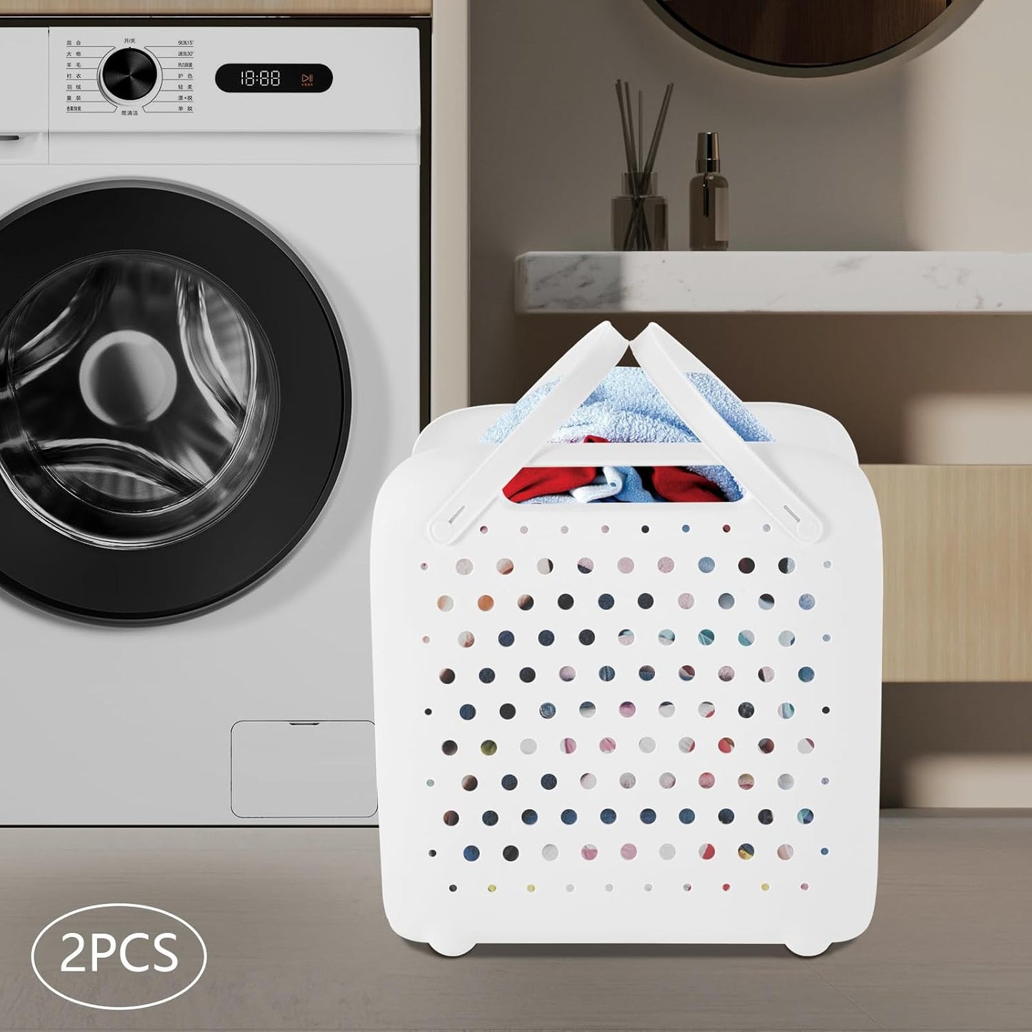 Foldable Laundry Hamper 2 Section, with Durable Handles for Easy Transport, Breathable Storage Basket for Organizing, Clothes Hamper for Laundry