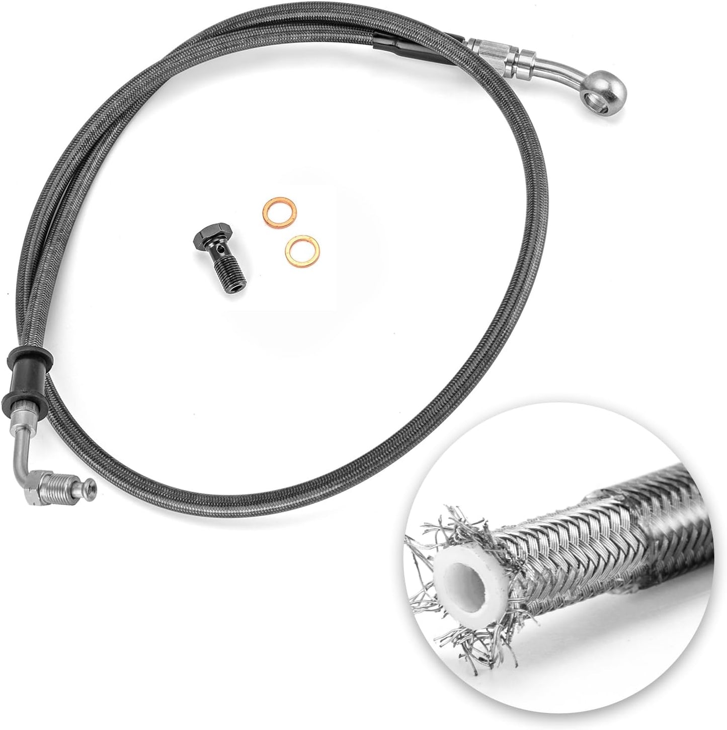 Mofun 32" Extended Length ABS Upper Hydraulic Braided Front Brake Line Kit For 12"-14" Handlebar Compatible with Harley Softail Fat Boy Slim Deluxe Sport Glide 2018-2024, Black