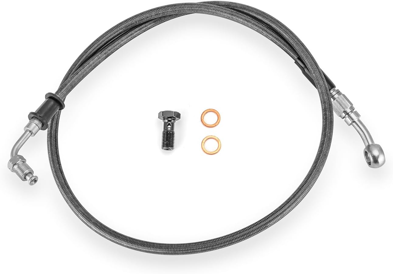 Mofun 32" Extended Length ABS Upper Hydraulic Braided Front Brake Line Kit For 12"-14" Handlebar Compatible with Harley Softail Fat Boy Slim Deluxe Sport Glide 2018-2024, Black