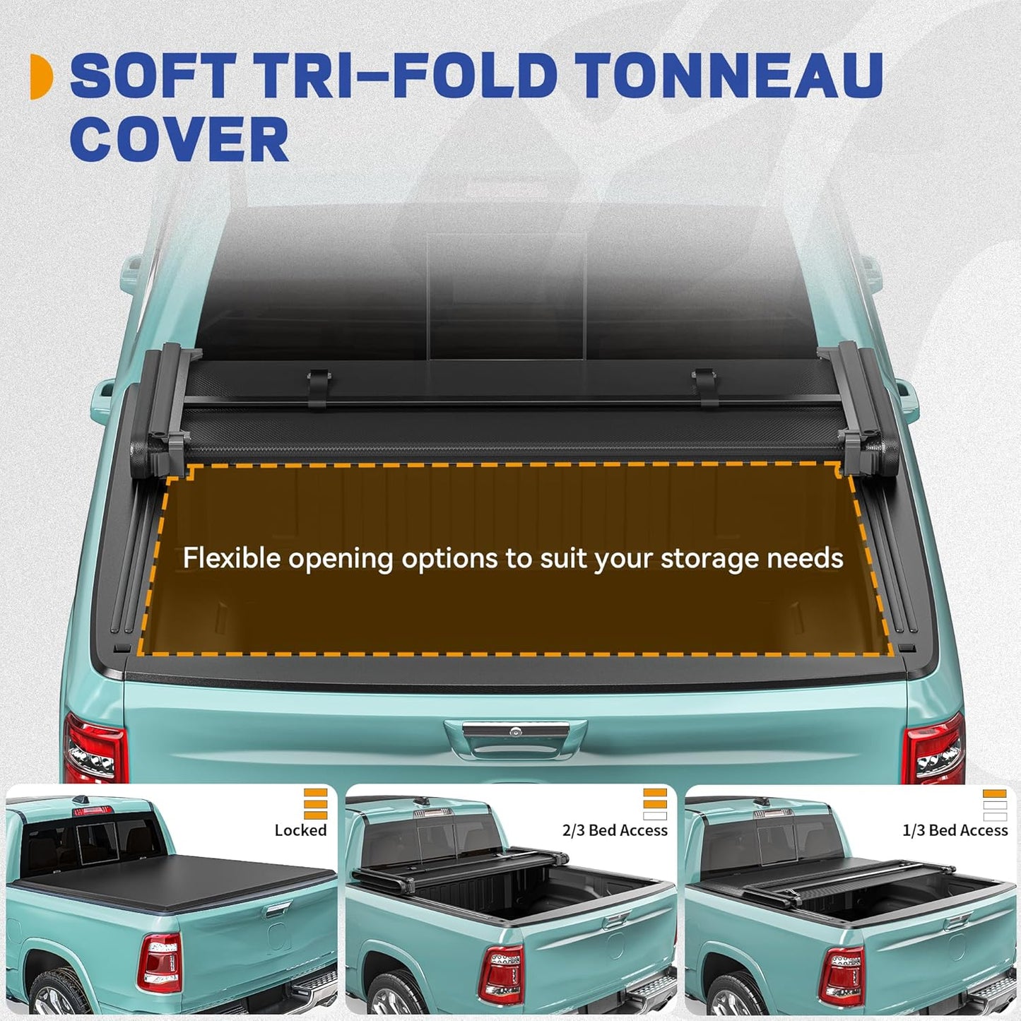 Soft Tri-Fold Truck Bed Tonneau Cover Fit for Dodge Ram 1500 2009-2025 (Incl. Classic & New) 5.7 ft Bed Without Rambox (osias brand fits ram 1500 from 2009-2024)