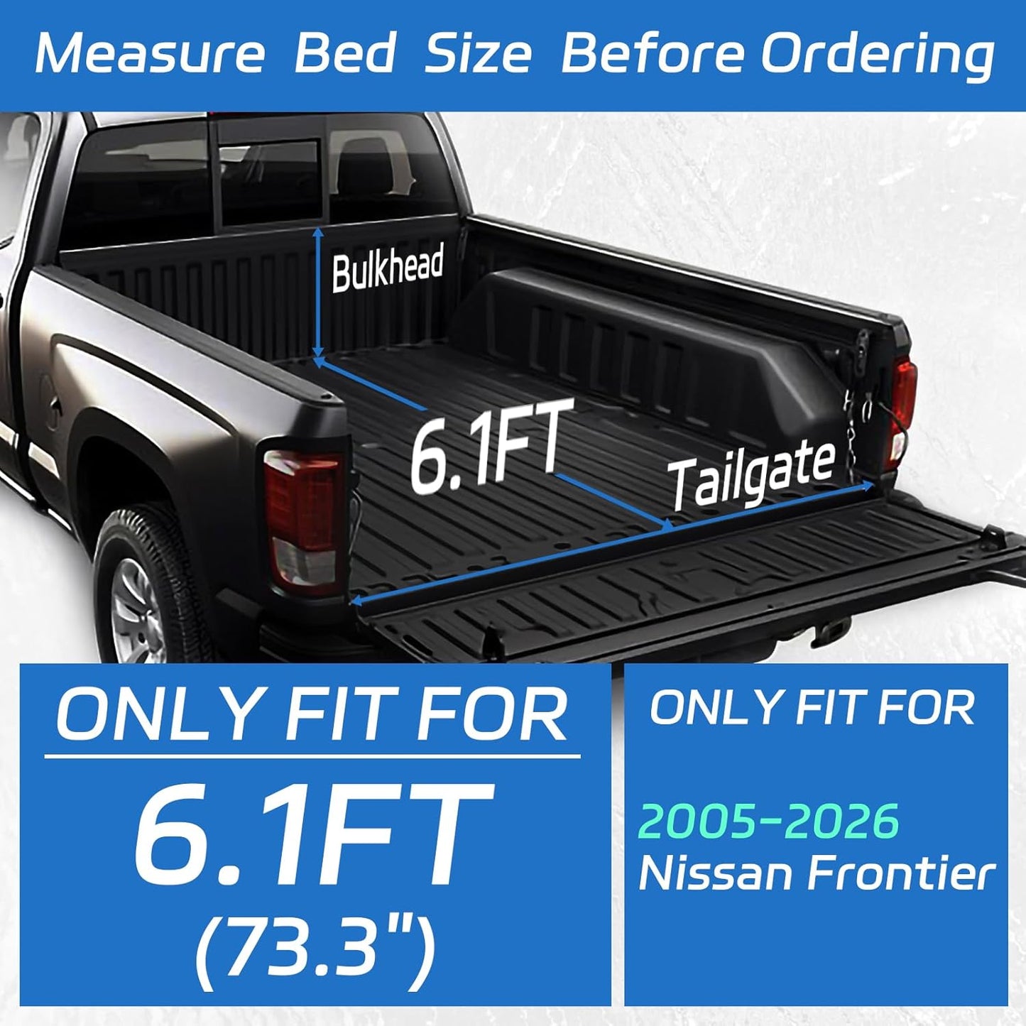 Soft Roll Up Tonneau Cover for 2005-2025 Nissan Frontier, 6.1FT Truck Bed Covers with Dual-Coated Vinyl, Black