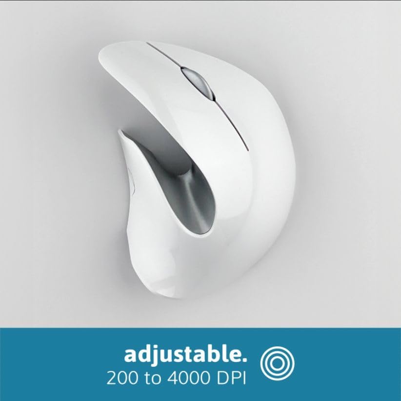PAM Pro Advanced Ergonomic Mouse Clinically Tested, Reduces Muscle Strain, Wireless USB, Bluetooth, 4K DPI, Quiet Clicks, Easy Switch, Silent Smartwheel, Windows/Mac/Chrome/Linux/Android, White
