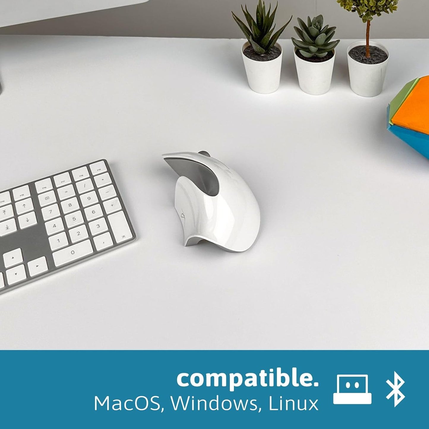 PAM Pro Advanced Ergonomic Mouse Clinically Tested, Reduces Muscle Strain, Wireless USB, Bluetooth, 4K DPI, Quiet Clicks, Easy Switch, Silent Smartwheel, Windows/Mac/Chrome/Linux/Android, White
