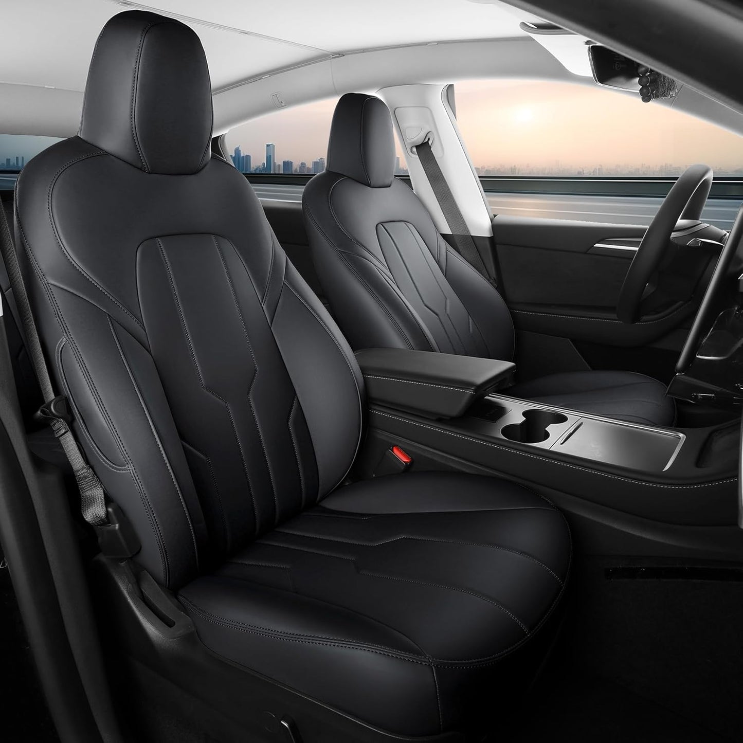 Car Seat Covers Full Set for Tesla Model Y Seat Covers 2024-2020, 360 Full Surround Nappa Leather Seat Protector Accessories Black (similar model)