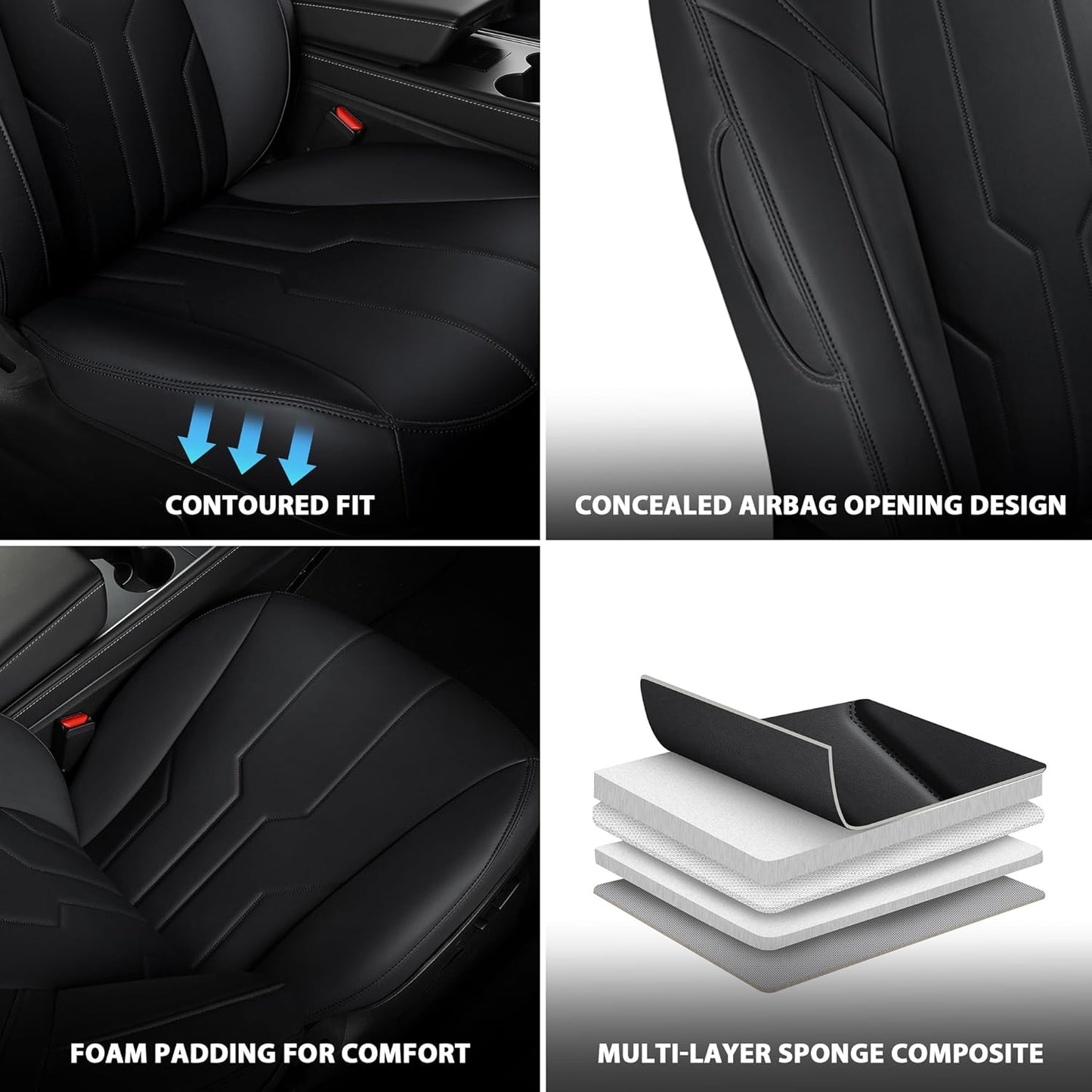 Car Seat Covers Full Set for Tesla Model Y Seat Covers 2024-2020, 360 Full Surround Nappa Leather Seat Protector Accessories Black (similar model)