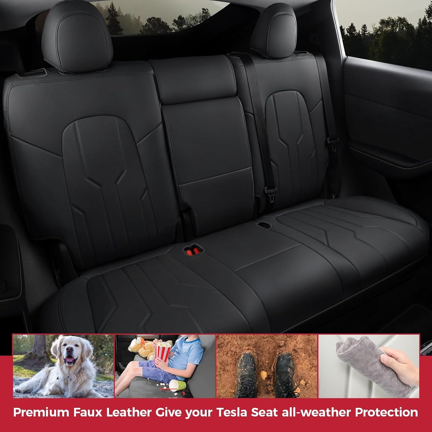 Car Seat Covers Full Set for Tesla Model Y Seat Covers 2024-2020, 360 Full Surround Nappa Leather Seat Protector Accessories Black (similar model)
