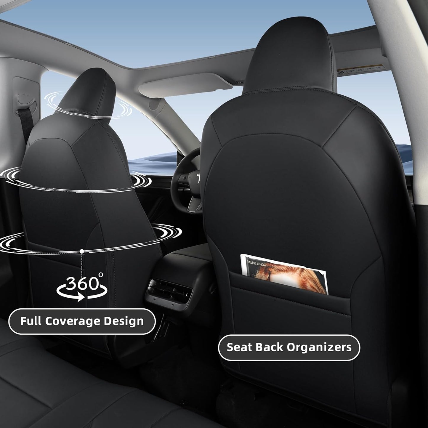 Car Seat Covers Full Set for Tesla Model Y Seat Covers 2024-2020, 360 Full Surround Nappa Leather Seat Protector Accessories Black (similar model)