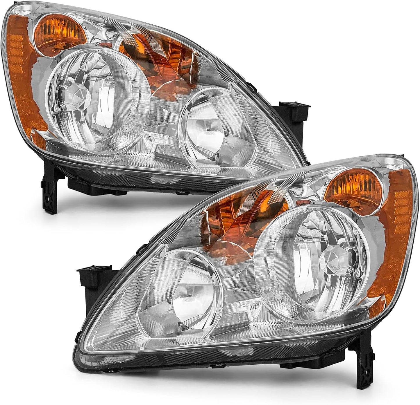 Headlight Assembly for 2005 2006 Honda CR-V 4-Door Sport Utility Headlamp With Chrome Housing Amber Reflector (Left & Right Side)