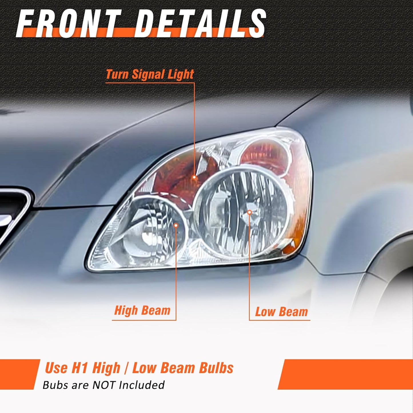 Headlight Assembly for 2005 2006 Honda CR-V 4-Door Sport Utility Headlamp With Chrome Housing Amber Reflector (Left & Right Side)