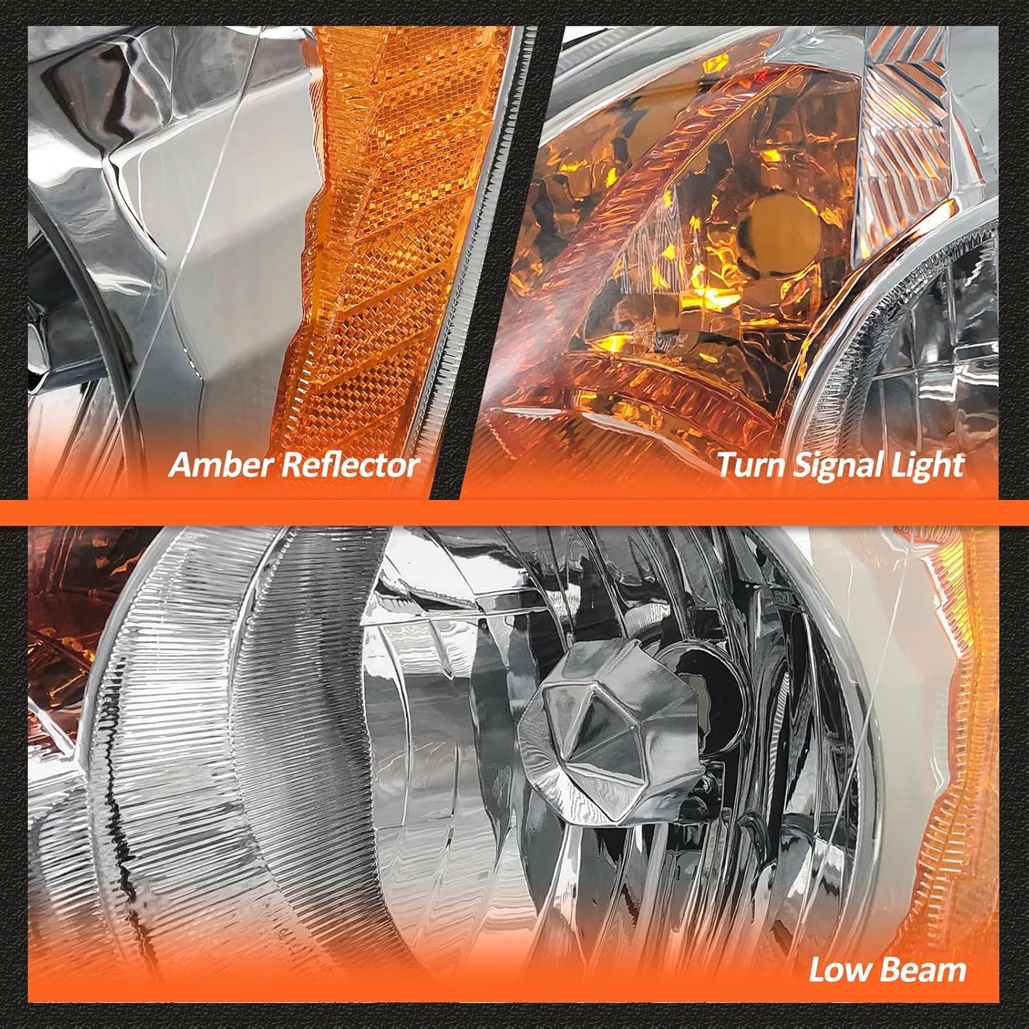 Headlight Assembly for 2005 2006 Honda CR-V 4-Door Sport Utility Headlamp With Chrome Housing Amber Reflector (Left & Right Side)