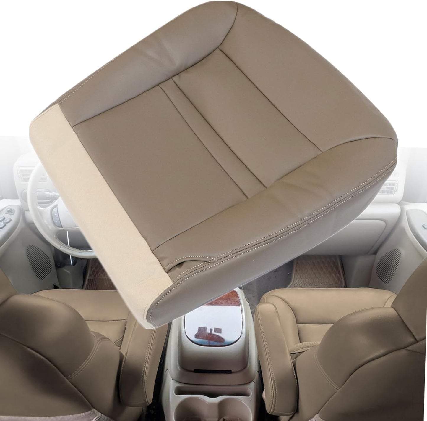 NLQR Front Driver Side Bottom Replacement Seat Cover Tan Microfiber Leather Compatible with Ford Excursion Limited 2000 2001