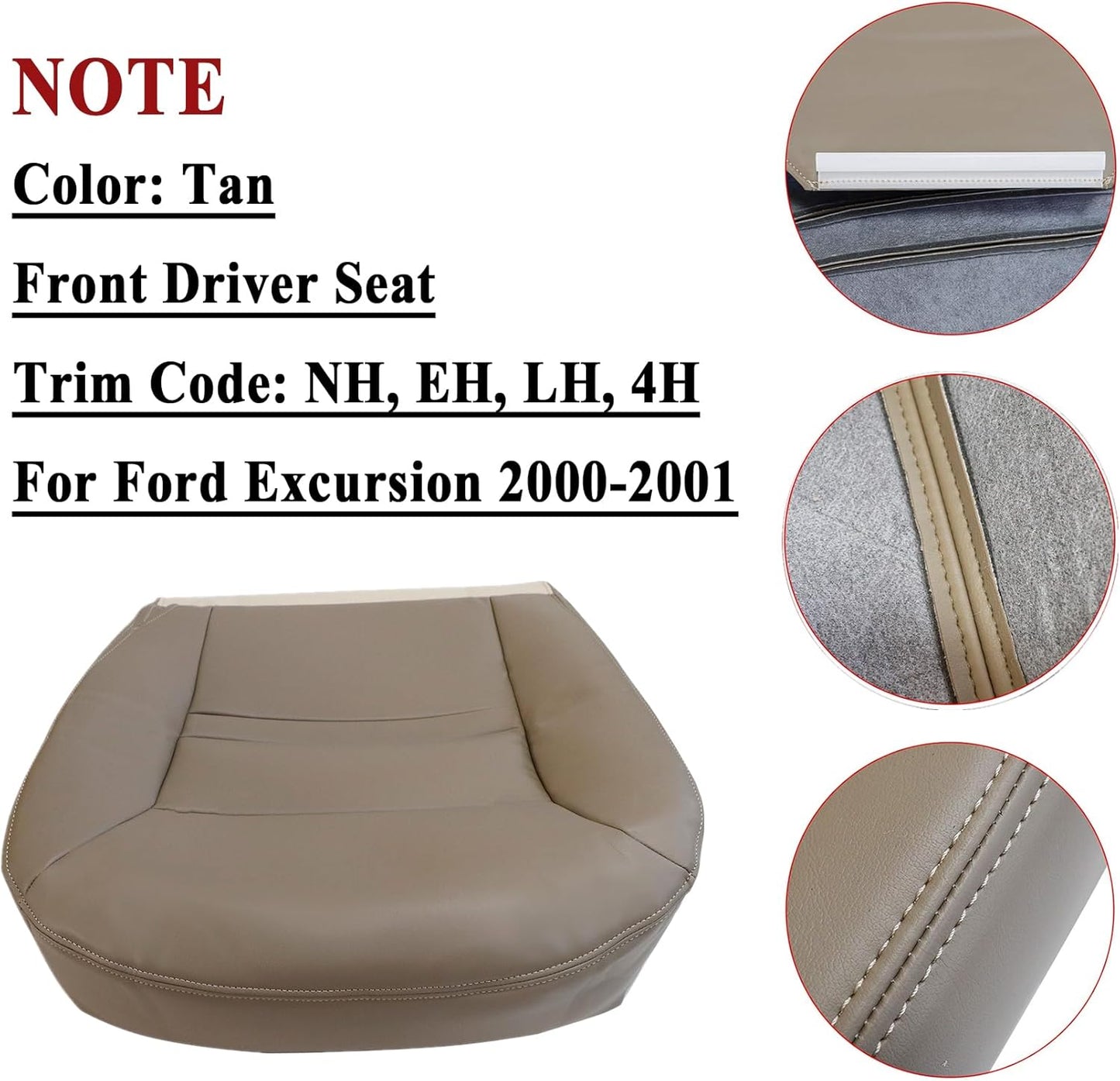 NLQR Front Driver Side Bottom Replacement Seat Cover Tan Microfiber Leather Compatible with Ford Excursion Limited 2000 2001