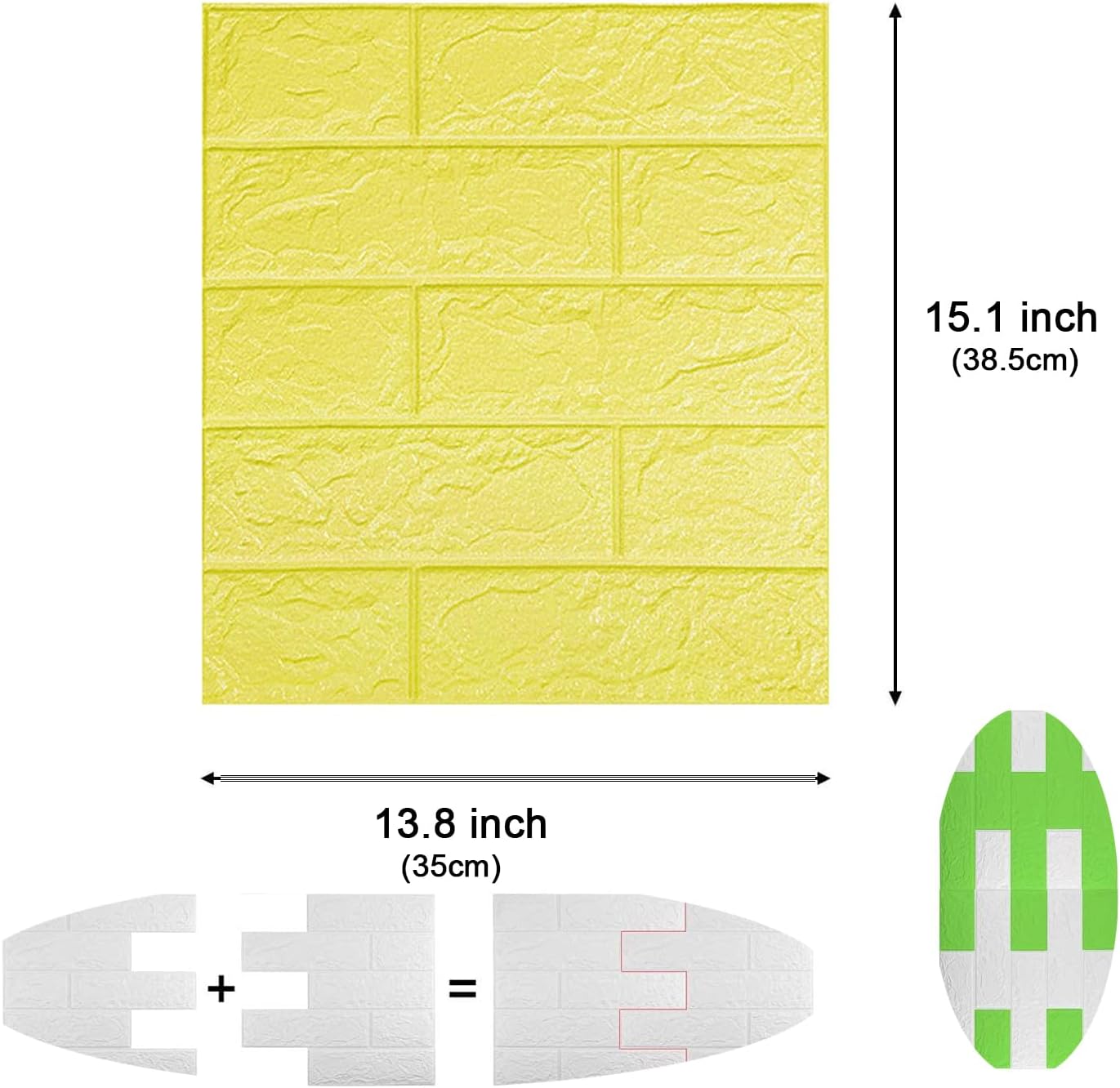 3D Wall Panels Peel and Stick Printable Faux Brick Wallpaper Sticker with Self-Adhesive Waterproof Foam for Interior Wall Decor, Bathroom, Home Decoration 10pcs (Yellow) (15 1/2 x 14” 100 count model may vary)