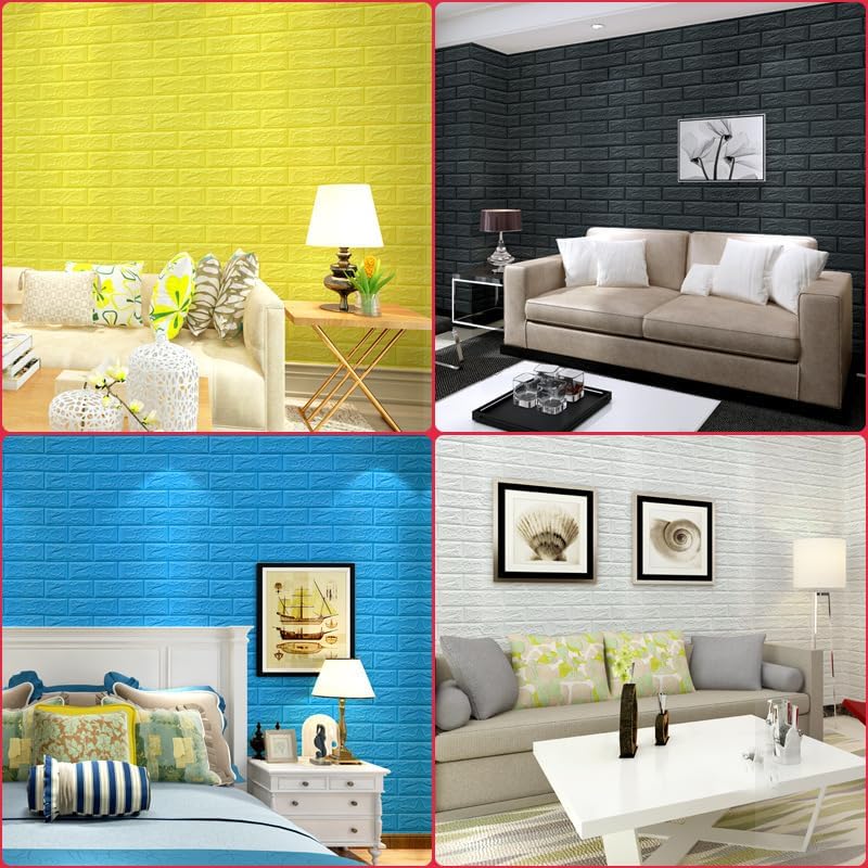 3D Wall Panels Peel and Stick Printable Faux Brick Wallpaper Sticker with Self-Adhesive Waterproof Foam for Interior Wall Decor, Bathroom, Home Decoration 10pcs (Yellow) (15 1/2 x 14” 100 count model may vary)