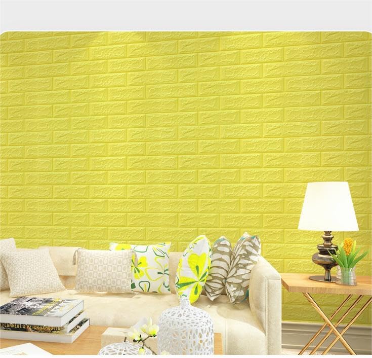 3D Wall Panels Peel and Stick Printable Faux Brick Wallpaper Sticker with Self-Adhesive Waterproof Foam for Interior Wall Decor, Bathroom, Home Decoration 10pcs (Yellow) (15 1/2 x 14” 100 count model may vary)