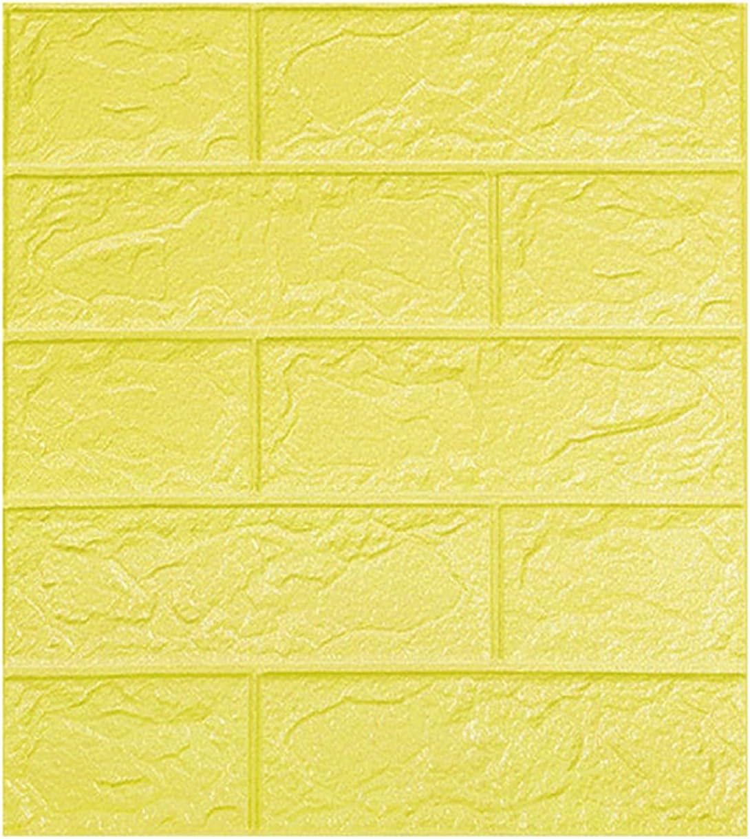 3D Wall Panels Peel and Stick Printable Faux Brick Wallpaper Sticker with Self-Adhesive Waterproof Foam for Interior Wall Decor, Bathroom, Home Decoration 10pcs (Yellow) (15 1/2 x 14” 100 count model may vary)