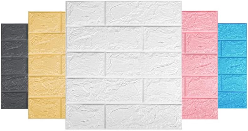 3D Wall Panels Peel and Stick Printable Faux Brick Wallpaper Sticker with Self-Adhesive Waterproof Foam for Interior Wall Decor, Bathroom, Home Decoration 10pcs (Yellow) (15 1/2 x 14” 100 count model may vary)