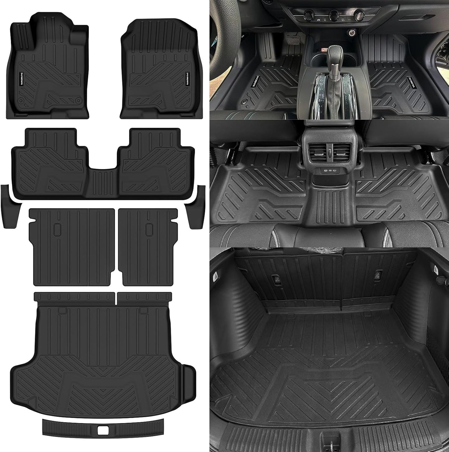 Naibeve Floor Mats for 2023 2024 2025 Honda HRV HR-V/2025 Acura ADX - All Weather for Honda HR-V All Weather Floor Mats and Cargo Mat and Backrest Mat and Door Edge Protector Accessories