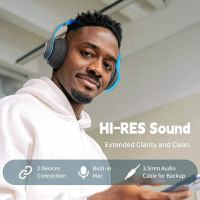 Wireless Bluetooth Headphones Over Ear 65H Playtime HiFi Stereo Headset with Microphone and 6EQ Modes Foldable Bluetooth V5.3 Headphones for Travel Smartphone Computer Laptop