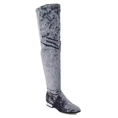 Bamboo Grey velvet Stardom over the knee boots silver heel