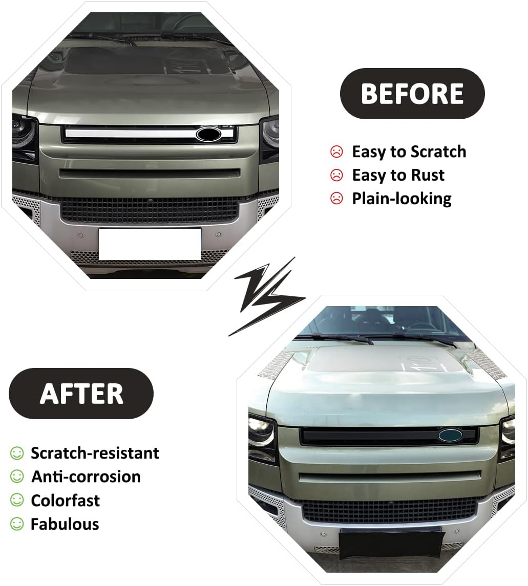 Front Grille Trim Strips For Land Rover Defender 90 110 2020-2022 Grille Trim Strips Cover Frame Car Decorations Stickers (Matte Black)