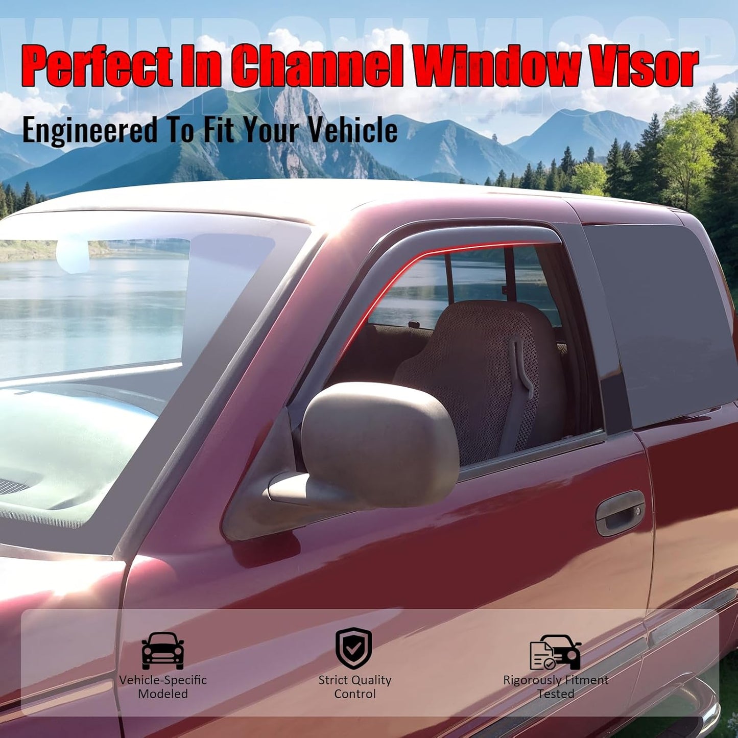 IKON MOTORSPORTS in Channel Window Visors Compatible with 1994-2001 Dodge Ram, Smoke Slim Style Wind Deflector 2Pcs, 1995 1996 1997 1998 1999 2000