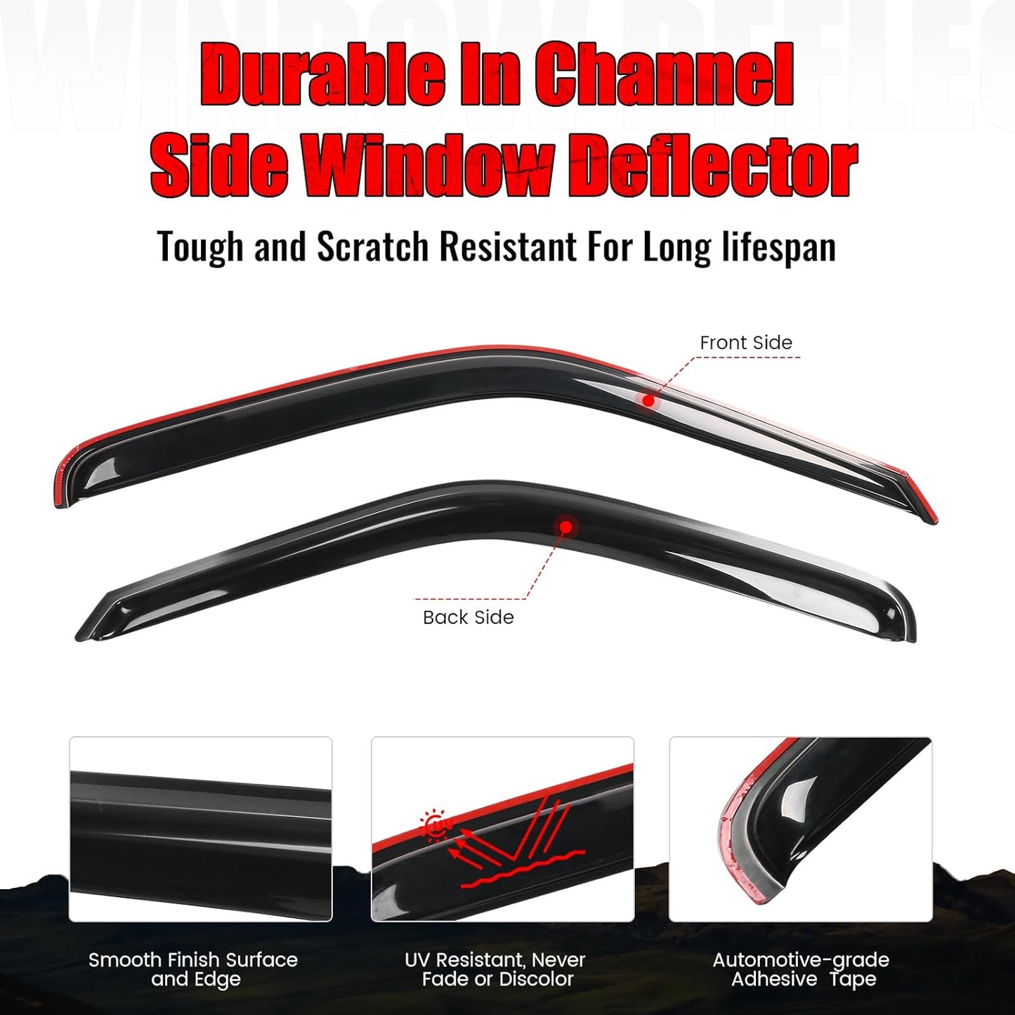 IKON MOTORSPORTS in Channel Window Visors Compatible with 1994-2001 Dodge Ram, Smoke Slim Style Wind Deflector 2Pcs, 1995 1996 1997 1998 1999 2000