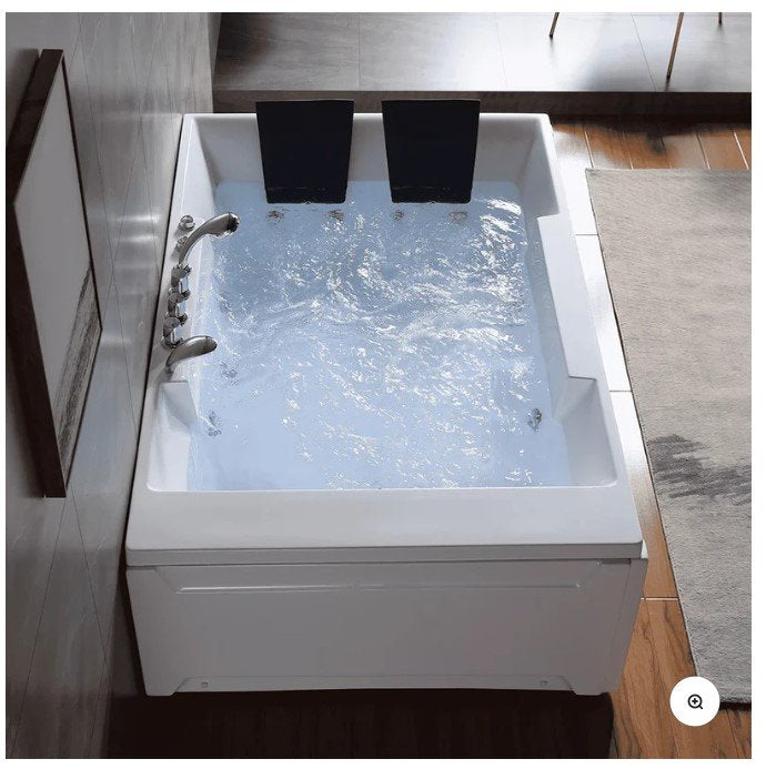 72" Alcove Whirlpool LED Bathtub for 2 Persons with Left Drain