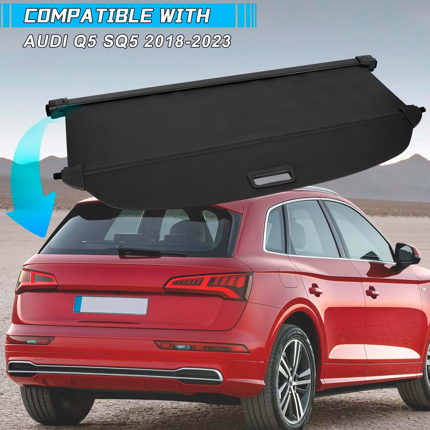 Retractable Cargo Cover Compatible with Audi Q5 SQ5 2018 2019 2020 2021 2022 2023, Car Trunk Organizer Cover Luggage Cargo Security Shield Shade