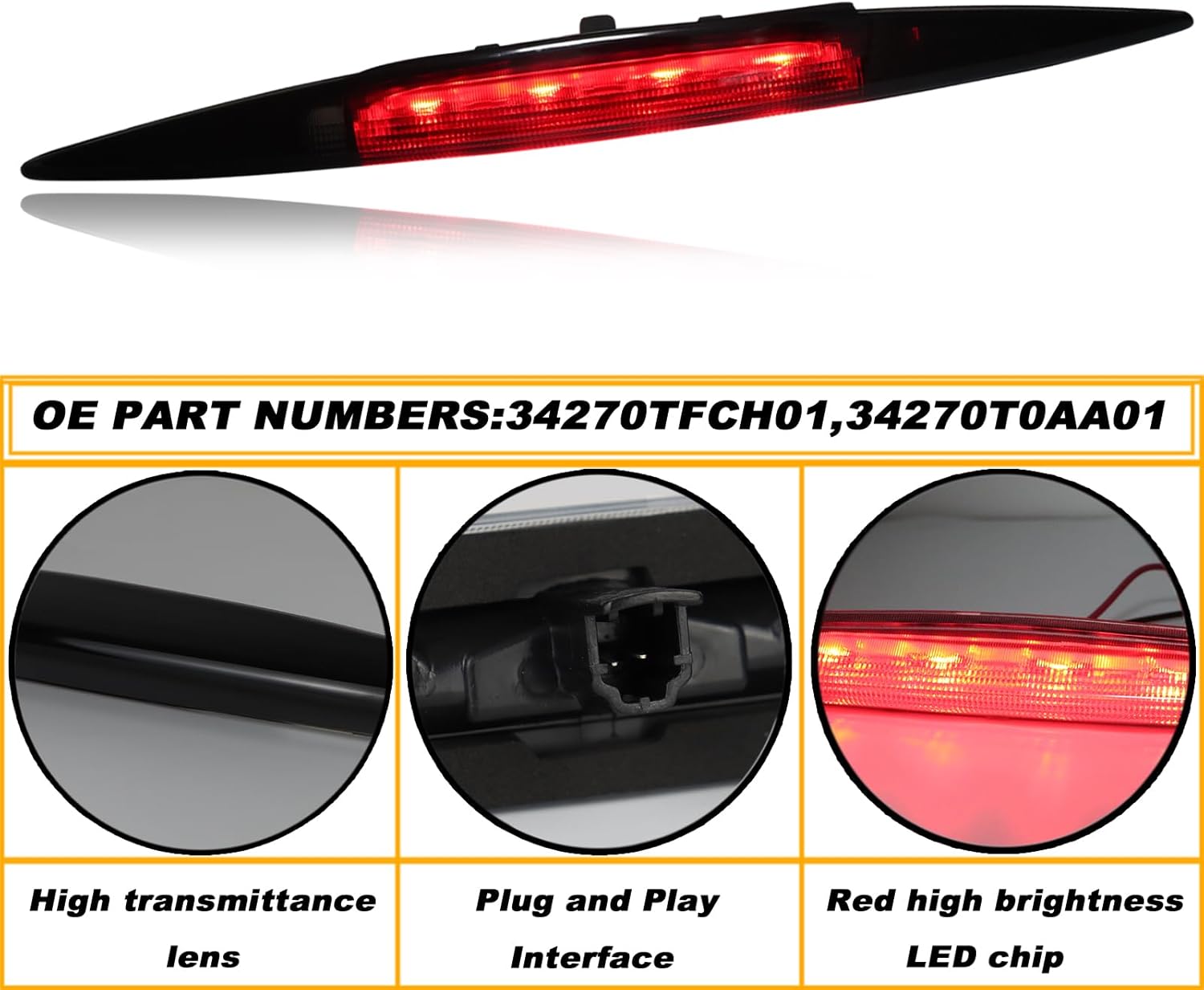 High Mount Stop Light LED Third Brake Light Assemblies Fits for Honda CR-V 2012 2013 2014 2015 2016 Rear LED 3rd Brake Lamp(Smoke)