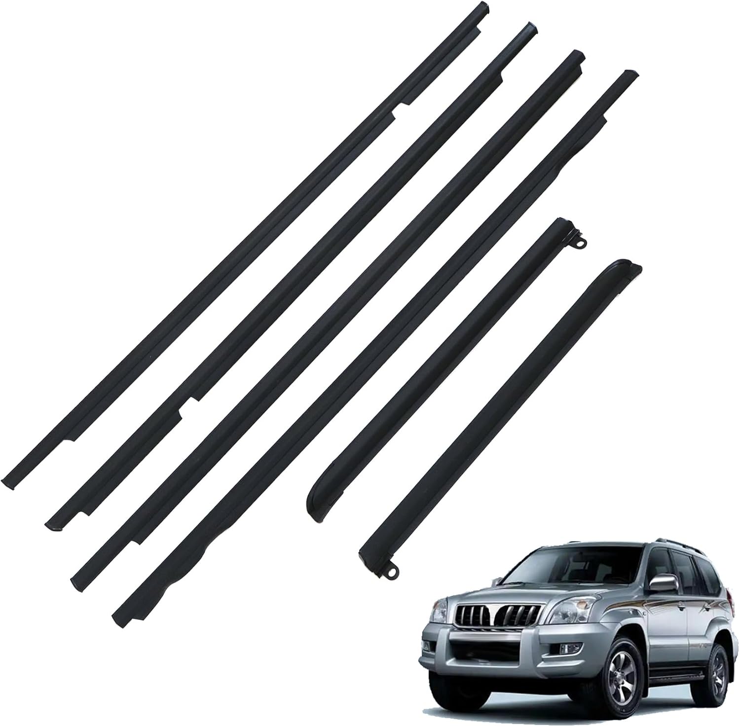 FZJDSD 7571160080 7572160080 Car Quarter Door Belt Moulding Black Set Compatible with Toyota Prado FJ / LC120 2003-2009 Compatible with Lexus GX470 Weatherstrip Window Molding Trim Window Seal Belt (model may vary)
