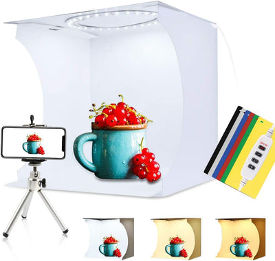 PULUZ 30cm Ring Light Photo Studio Light Box, Adjustable Portable Photography Shooting Light Tent Kit with White/Warm/Soft Lighting 128pcs LED Lights + 6 Backdrops for Product Display
