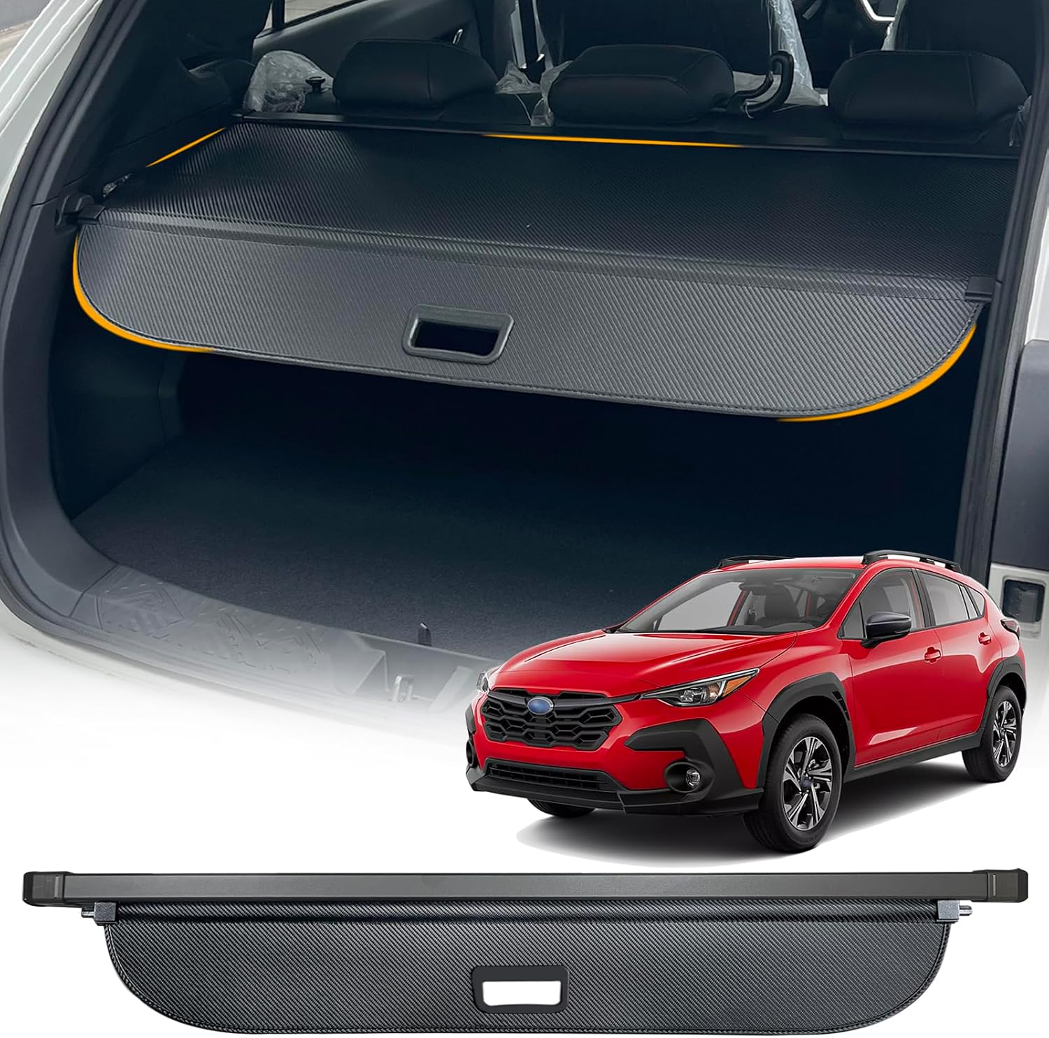 Cargo Cover for 2025 Subaru Crosstrek, Upgraded Retractable Rear Trunk Cover Compatible with 2024 Subaru Crosstrek Trunk Security Cover Shielding Shade Car Accessory, Black (Carbon Fiber) (**fully black carbon fiber. may vary**)
