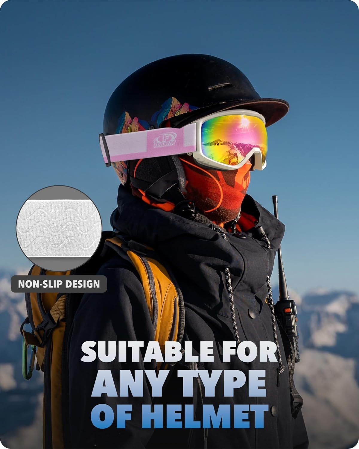 findway OTG Ski Goggles - Over Glasses Snow Snowboard Goggles for Men Women Adult & Youth - Anti-Fog 100% UV Protection