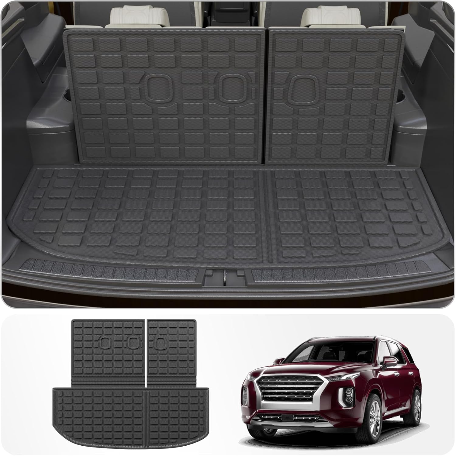 Cargo Mat Compatible with 2020-2025 Hyundai Palisade Trunk Mat Cargo Liner Trunk Liner TPE All Weather Back Seat Cover Protector Palisade 2024 Accessories (Trunk Mat with Backrest Mats)