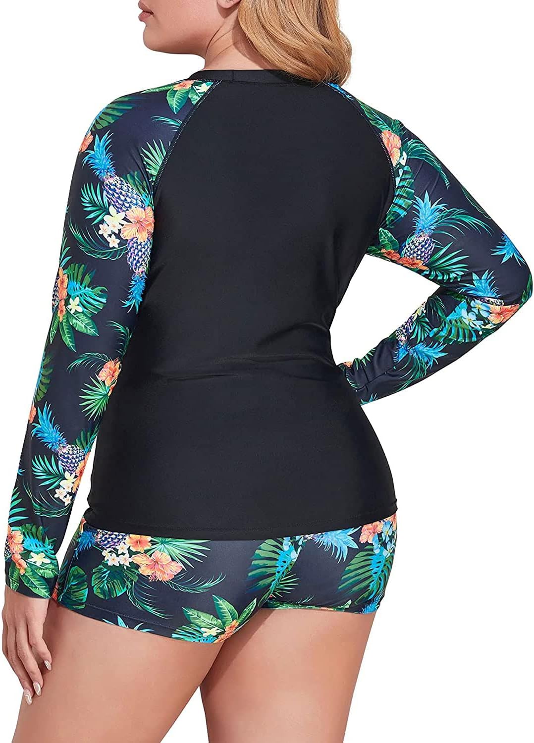 Daci Women Plus Size 2 Piece Long Sleeve Rash Guard Swimsuit Swim Shirts Top UPF 50+ with Boy Short Swimwear (medium)