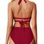 Holipick Women Red Two Piece Retro Swimsuit Halter Tummy Control High Waisted Bikini with Bottom