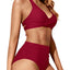 Holipick Women Red Two Piece Retro Swimsuit Halter Tummy Control High Waisted Bikini with Bottom