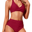 Holipick Women Red Two Piece Retro Swimsuit Halter Tummy Control High Waisted Bikini with Bottom