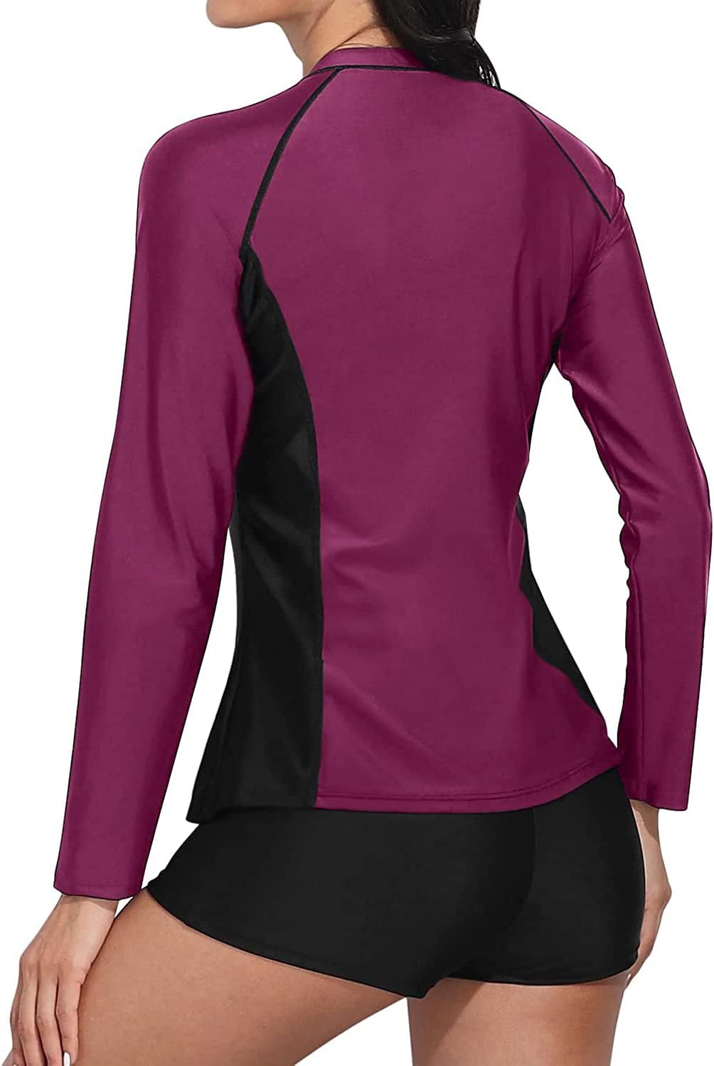 Daci Women Long Sleeve Rash Guard 2 Piece with Boy Shorts Zipper Swimsuit UPF 50 Bathing Suit for Women (large)