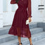 Women's Fall Long Sleeve Spring Dress Wrap V Neck Swiss Dot Casual A-Line Midi Dresses with Belt (large)