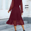 Women's Fall Long Sleeve Spring Dress Wrap V Neck Swiss Dot Casual A-Line Midi Dresses with Belt (large)