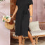 Holipick Plus Size Summer Dresses for Curvy Women Church Business Work Casual Party Tie Short Sleeves Midi Dress Pockets (size 26w)